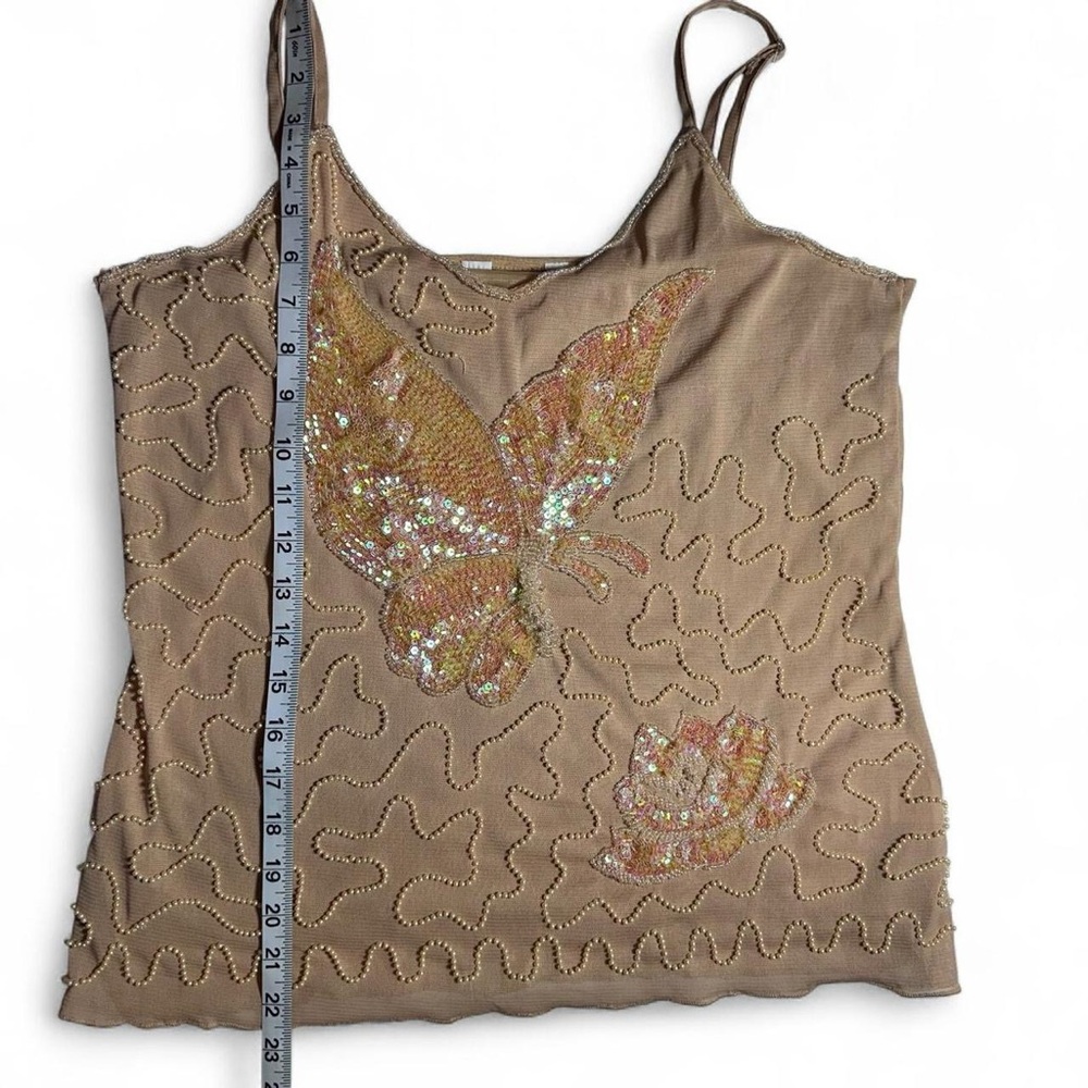 Vintage Y2K Beige Tan Butter Sequin Tank Top size Medium - Picture 6 of 7